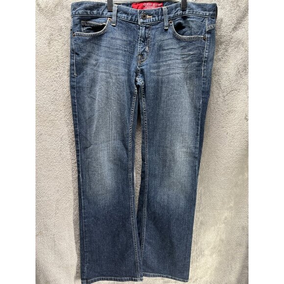 Vtg Y2K GUESS Women’s 30 Foxy Flare Low Rise Dark Distressed Blue Jeans Fairy - Picture 8 of 8